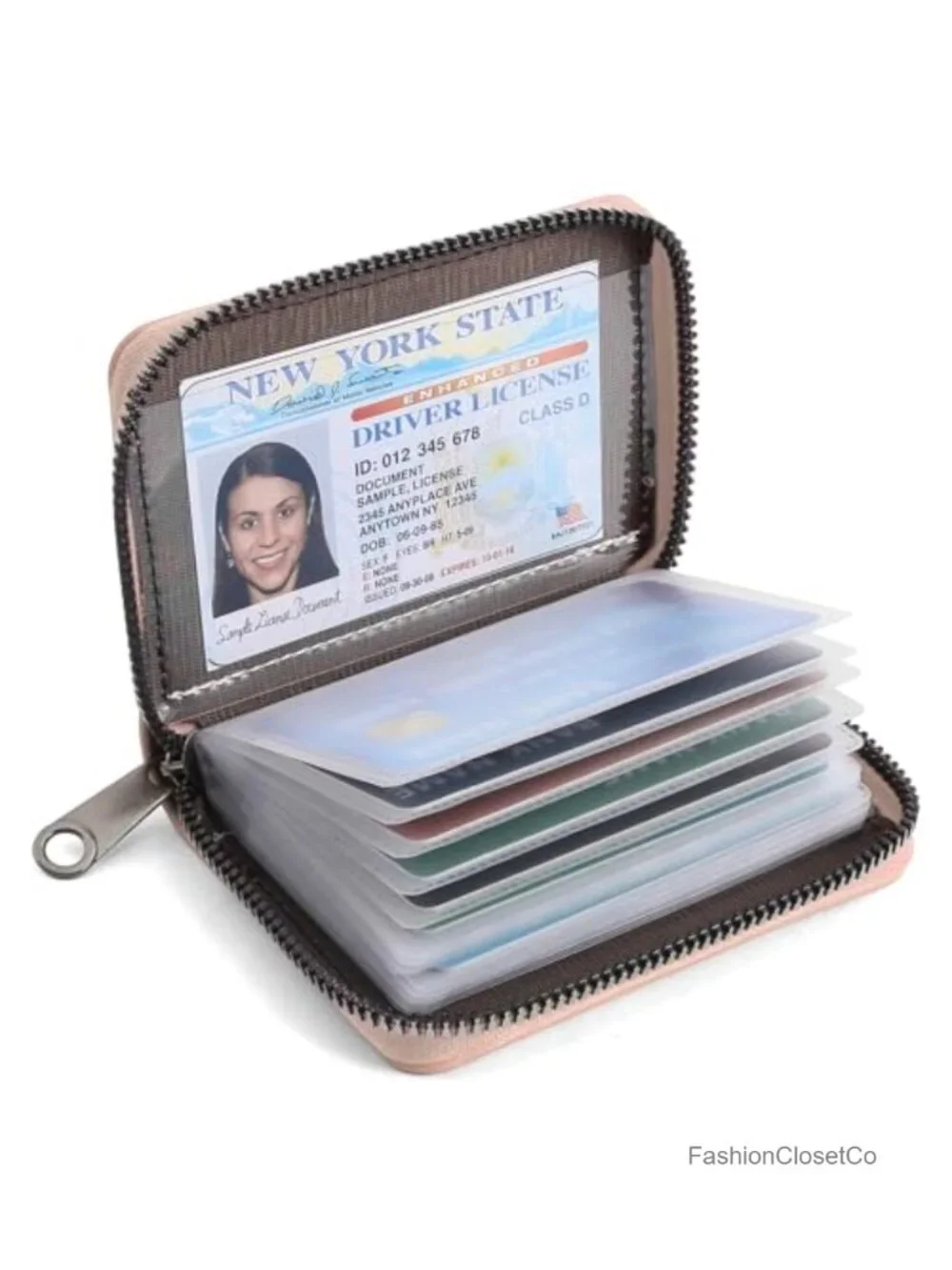 Faux Leather Credit Card Holder Wallet with 22 Slots and Zipper Closure